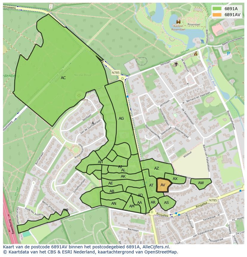 Afbeelding van het postcodegebied 6891 AV op de kaart.