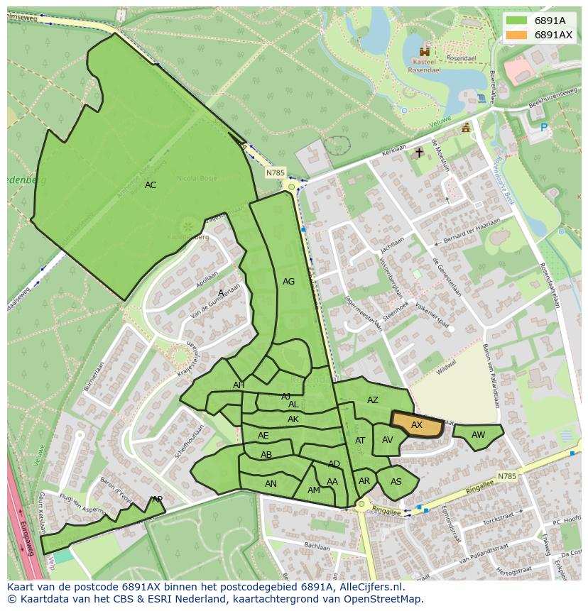 Afbeelding van het postcodegebied 6891 AX op de kaart.