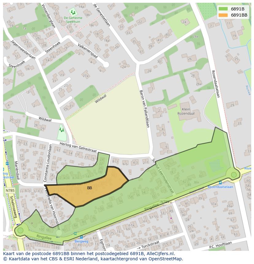 Afbeelding van het postcodegebied 6891 BB op de kaart.