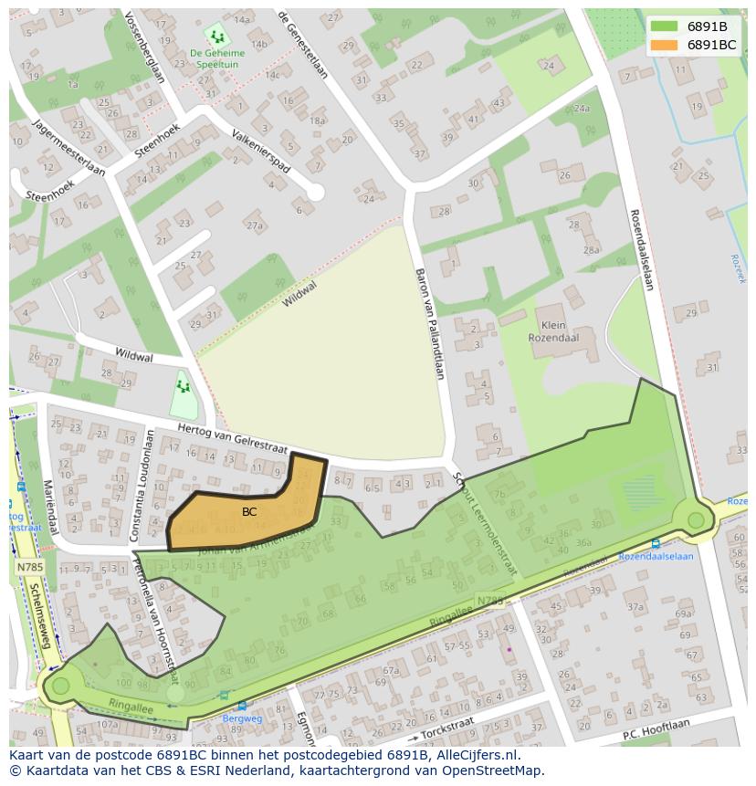Afbeelding van het postcodegebied 6891 BC op de kaart.