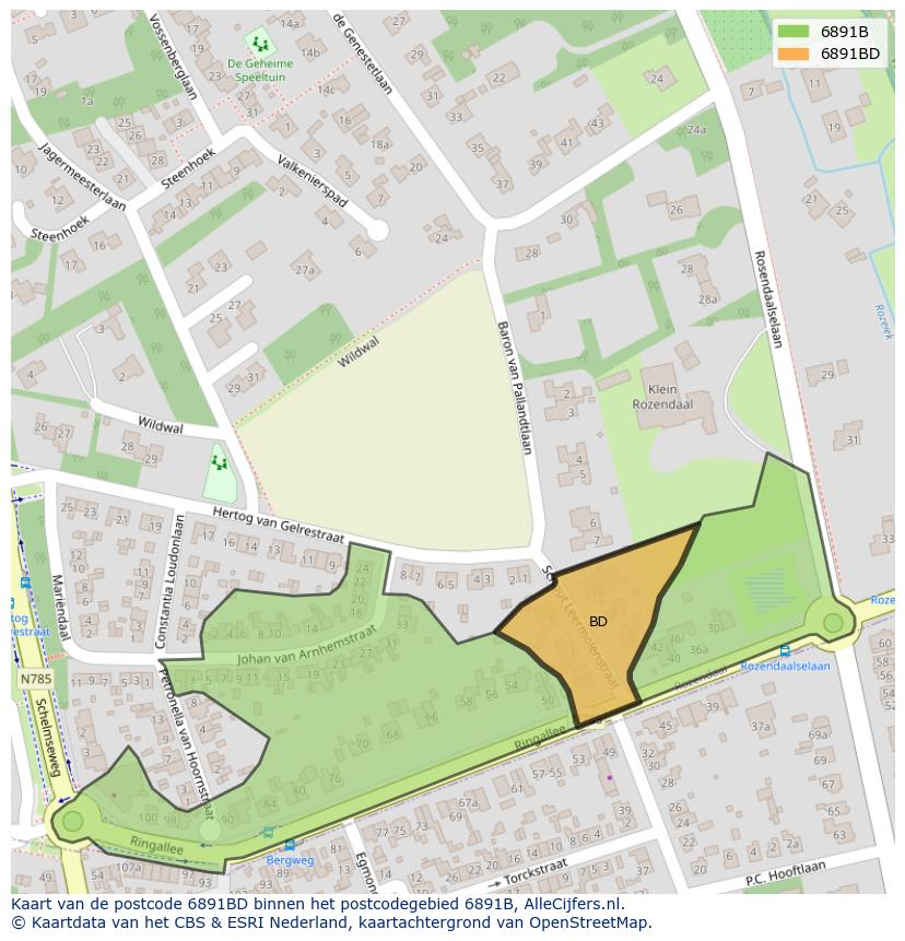 Afbeelding van het postcodegebied 6891 BD op de kaart.