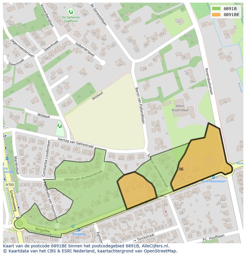 Afbeelding van het postcodegebied 6891 BE op de kaart.