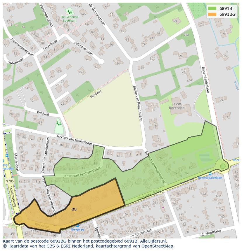 Afbeelding van het postcodegebied 6891 BG op de kaart.