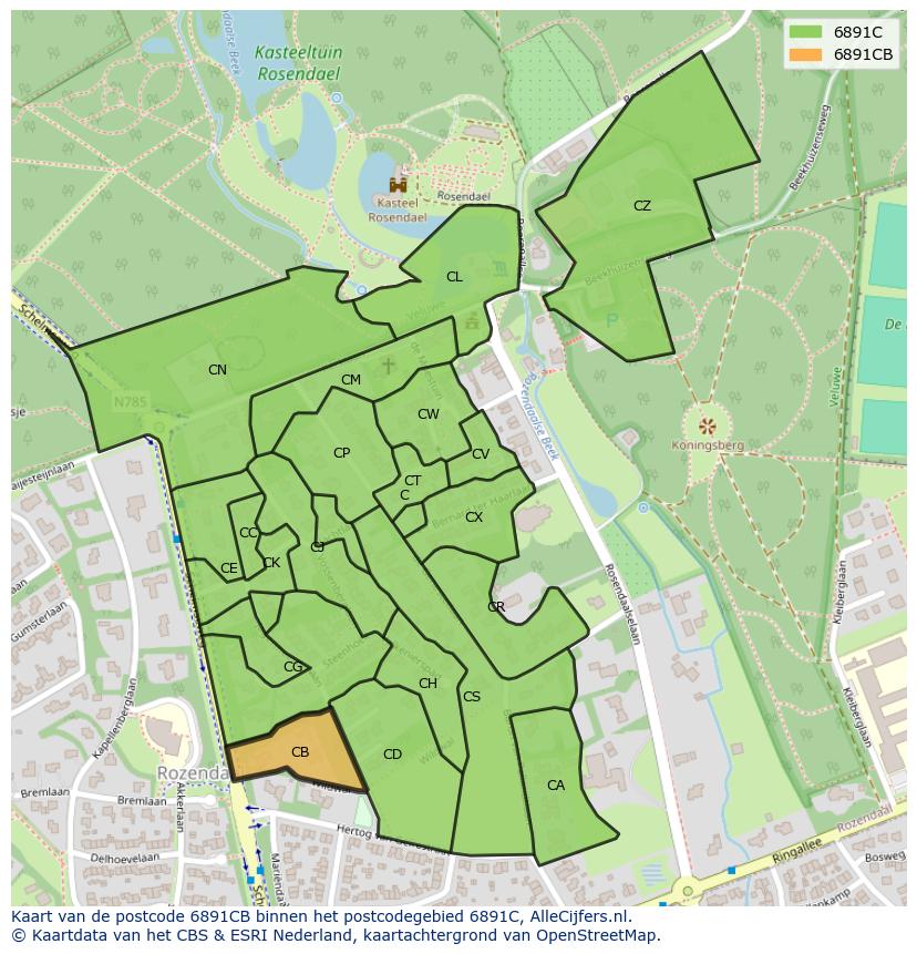 Afbeelding van het postcodegebied 6891 CB op de kaart.