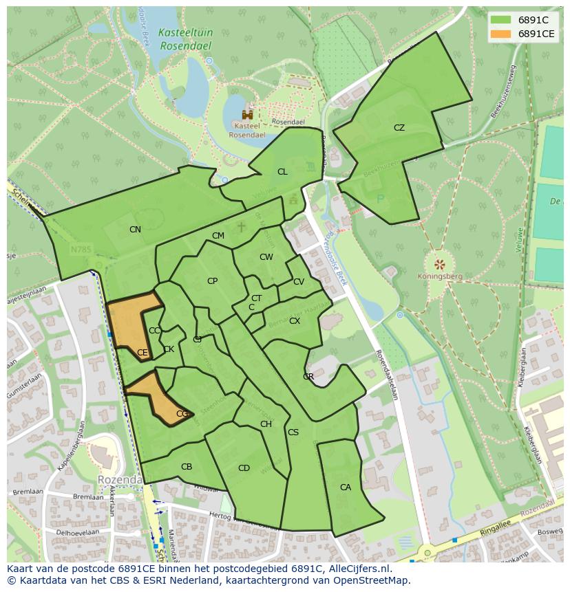 Afbeelding van het postcodegebied 6891 CE op de kaart.