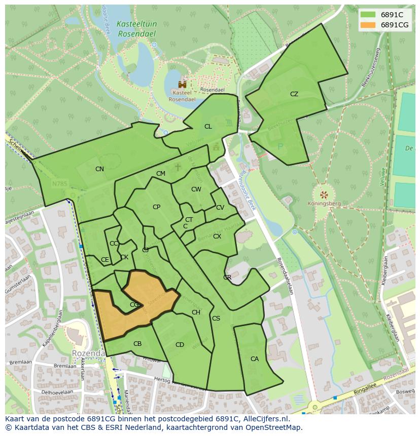 Afbeelding van het postcodegebied 6891 CG op de kaart.
