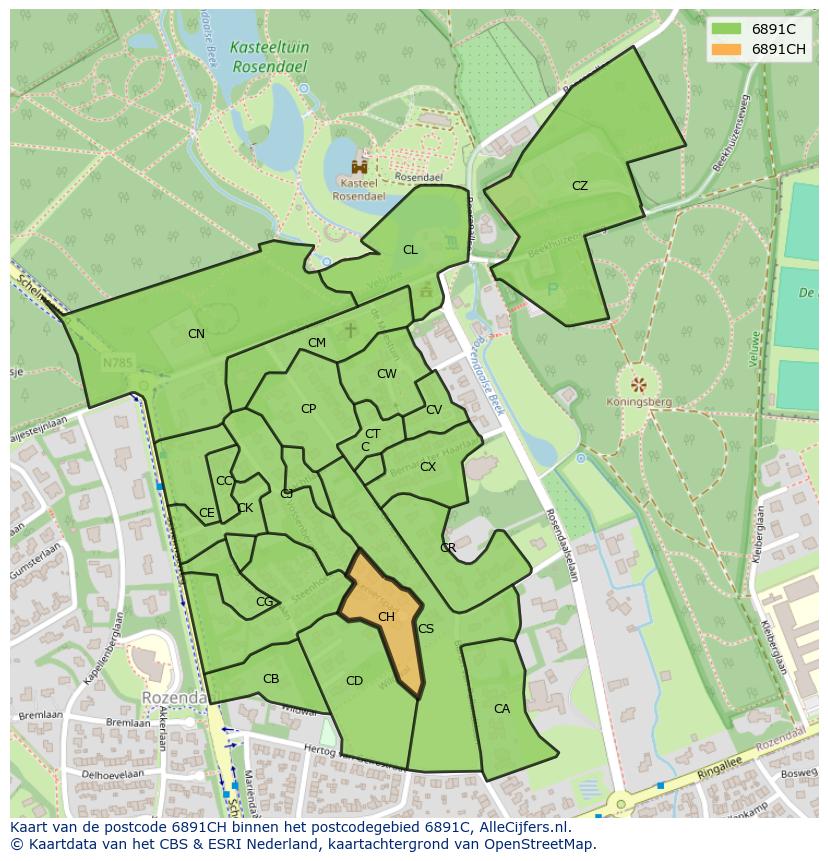 Afbeelding van het postcodegebied 6891 CH op de kaart.