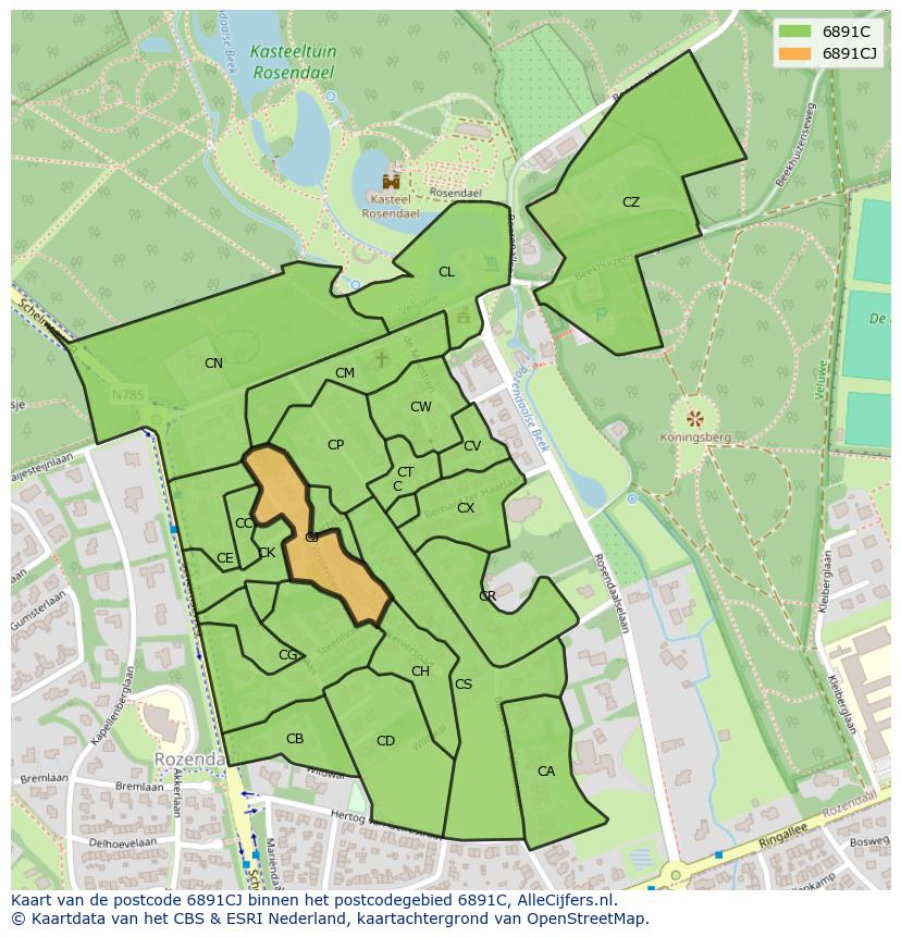 Afbeelding van het postcodegebied 6891 CJ op de kaart.