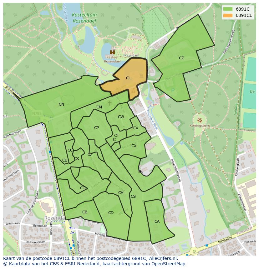 Afbeelding van het postcodegebied 6891 CL op de kaart.
