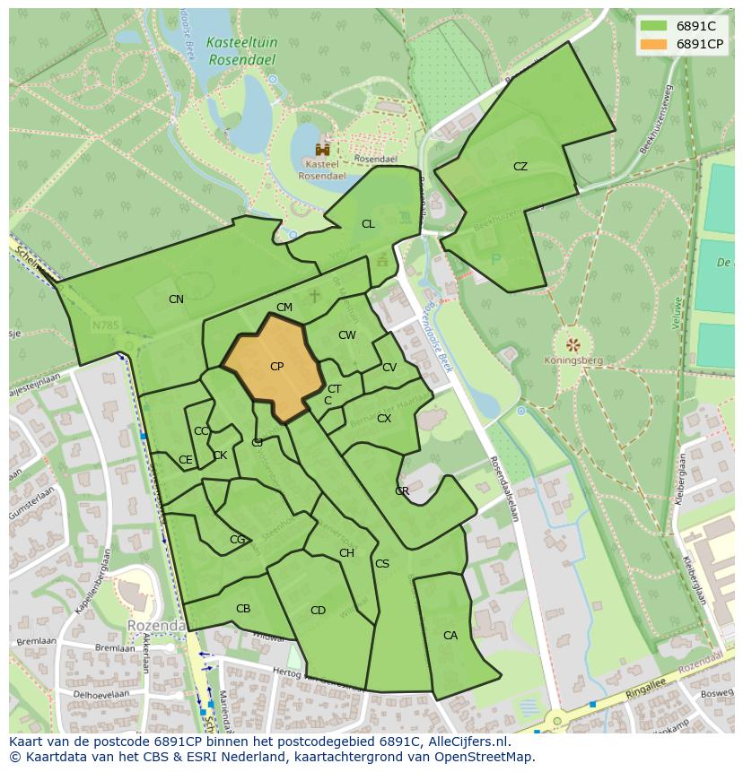 Afbeelding van het postcodegebied 6891 CP op de kaart.