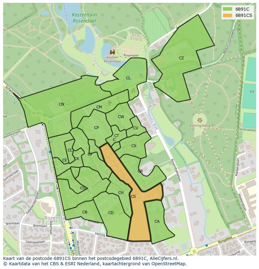 Afbeelding van het postcodegebied 6891 CS op de kaart.