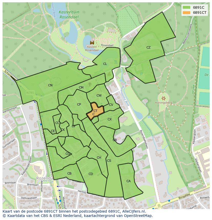 Afbeelding van het postcodegebied 6891 CT op de kaart.