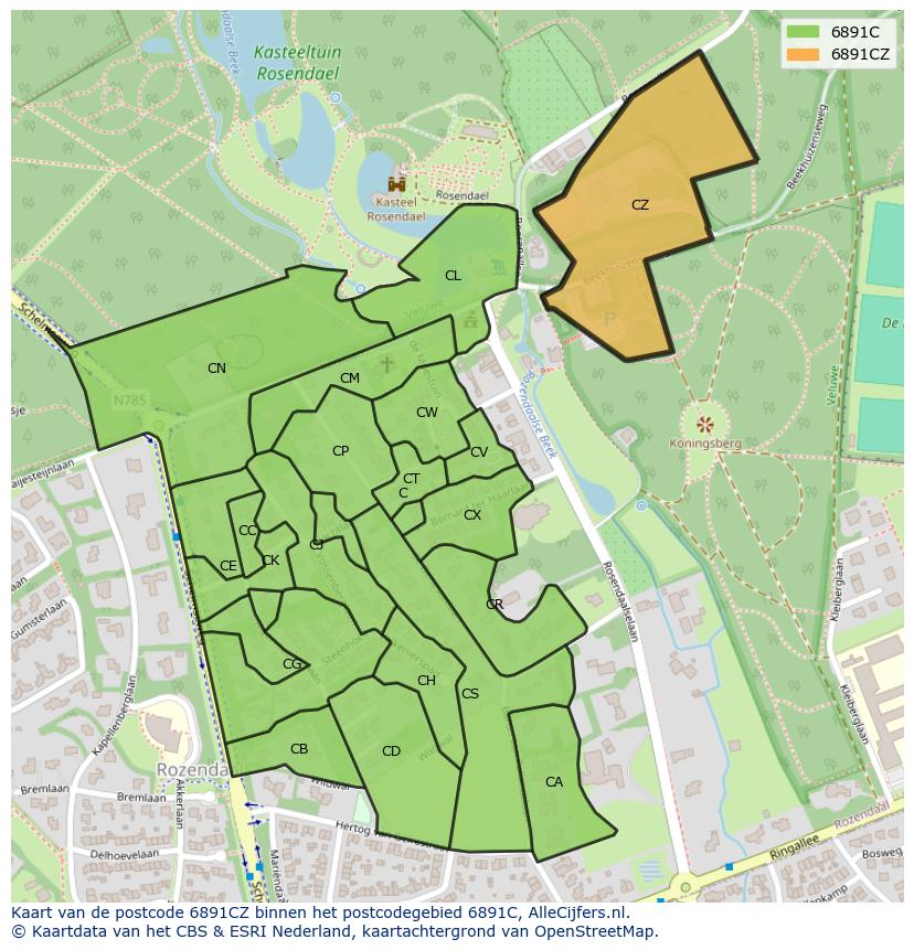 Afbeelding van het postcodegebied 6891 CZ op de kaart.