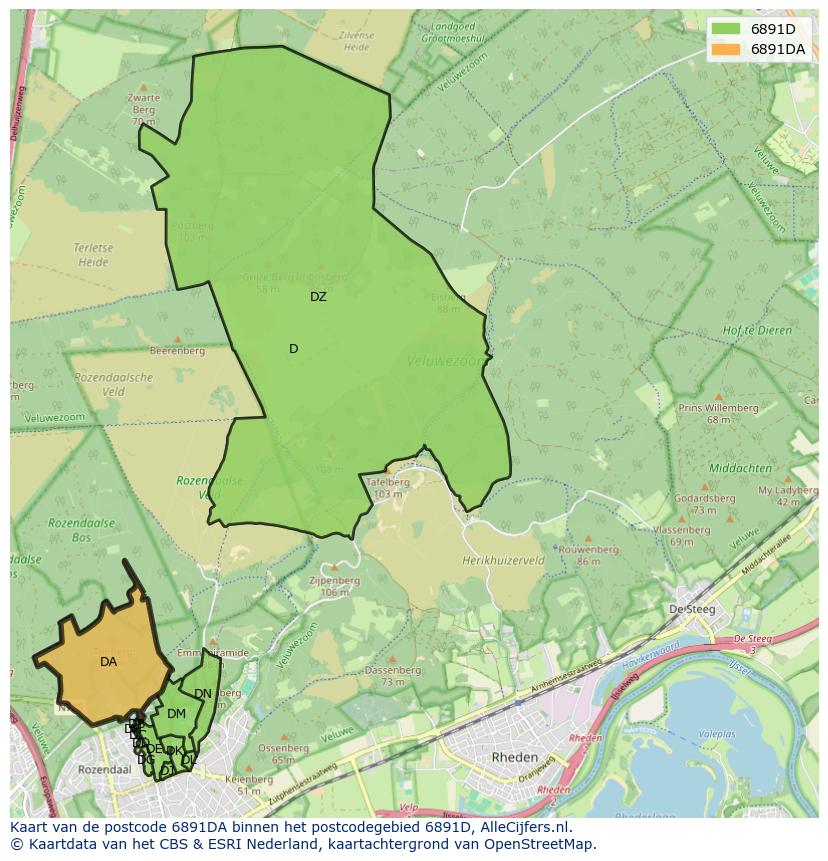 Afbeelding van het postcodegebied 6891 DA op de kaart.