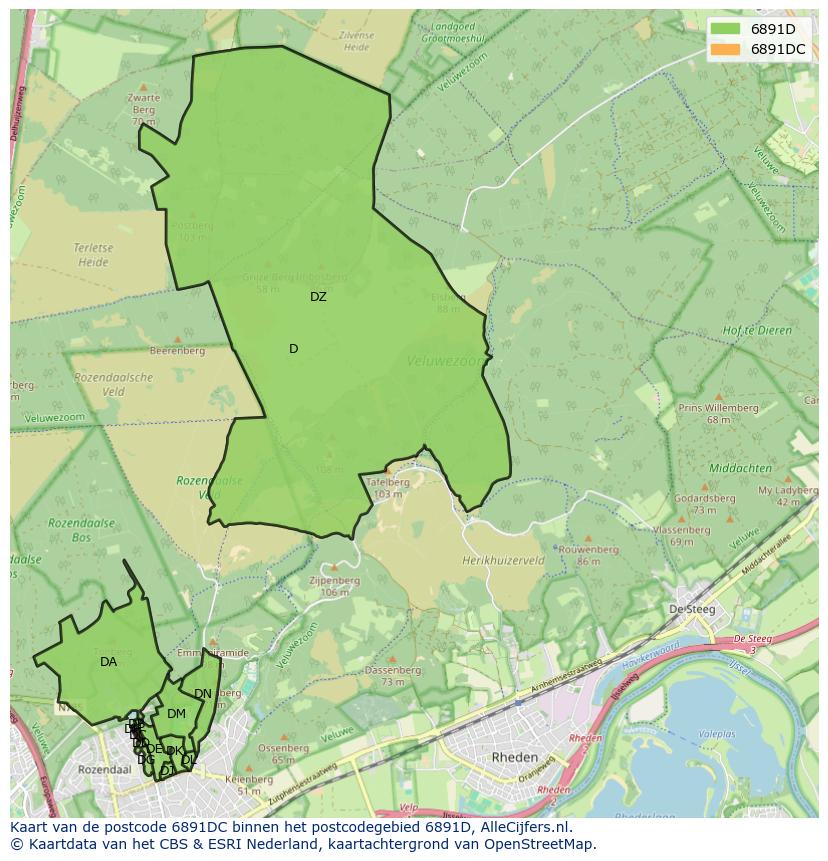 Afbeelding van het postcodegebied 6891 DC op de kaart.