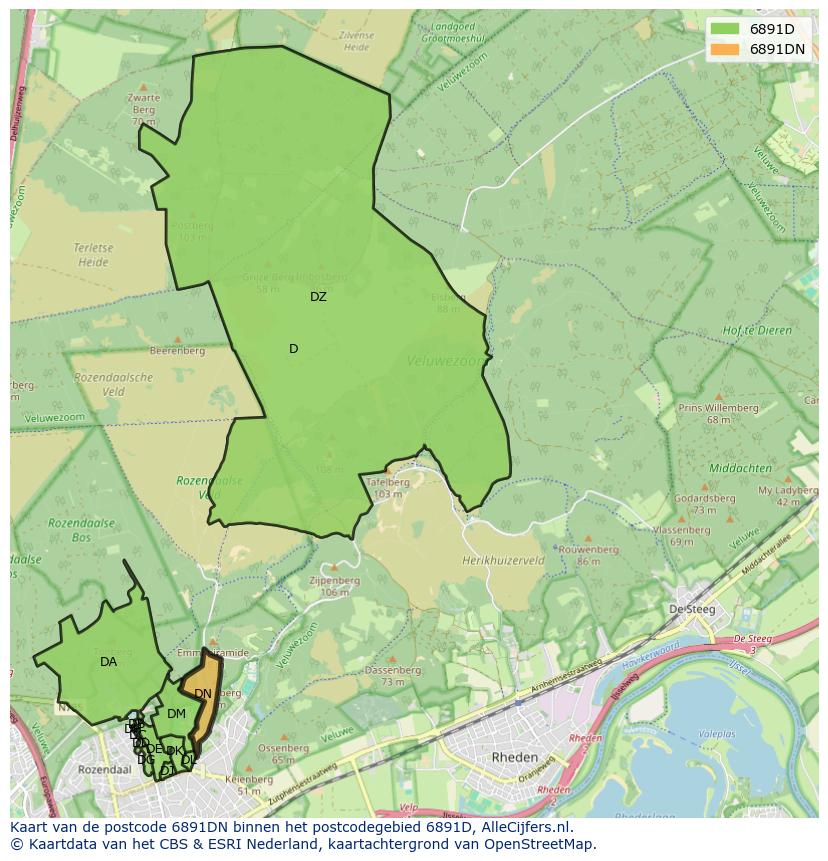 Afbeelding van het postcodegebied 6891 DN op de kaart.