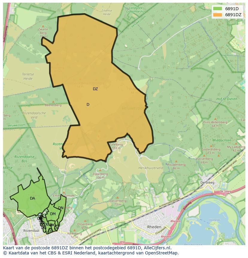 Afbeelding van het postcodegebied 6891 DZ op de kaart.