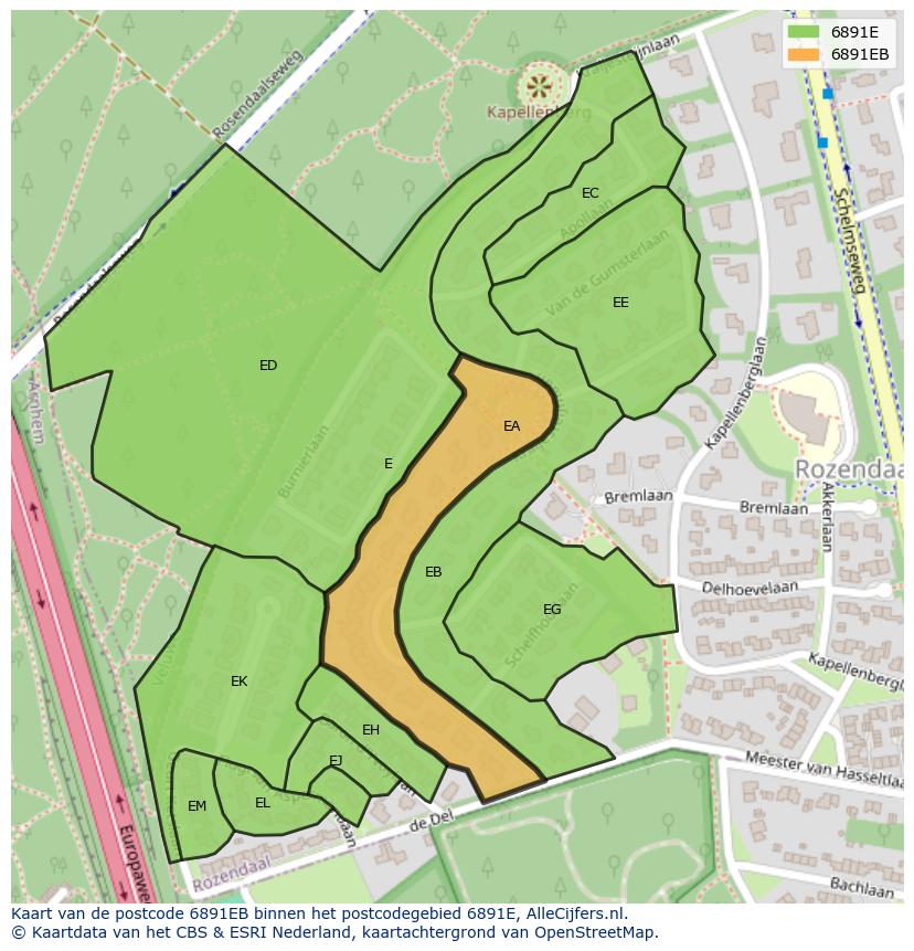 Afbeelding van het postcodegebied 6891 EB op de kaart.
