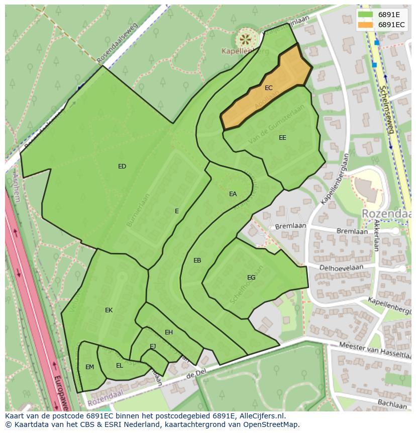 Afbeelding van het postcodegebied 6891 EC op de kaart.