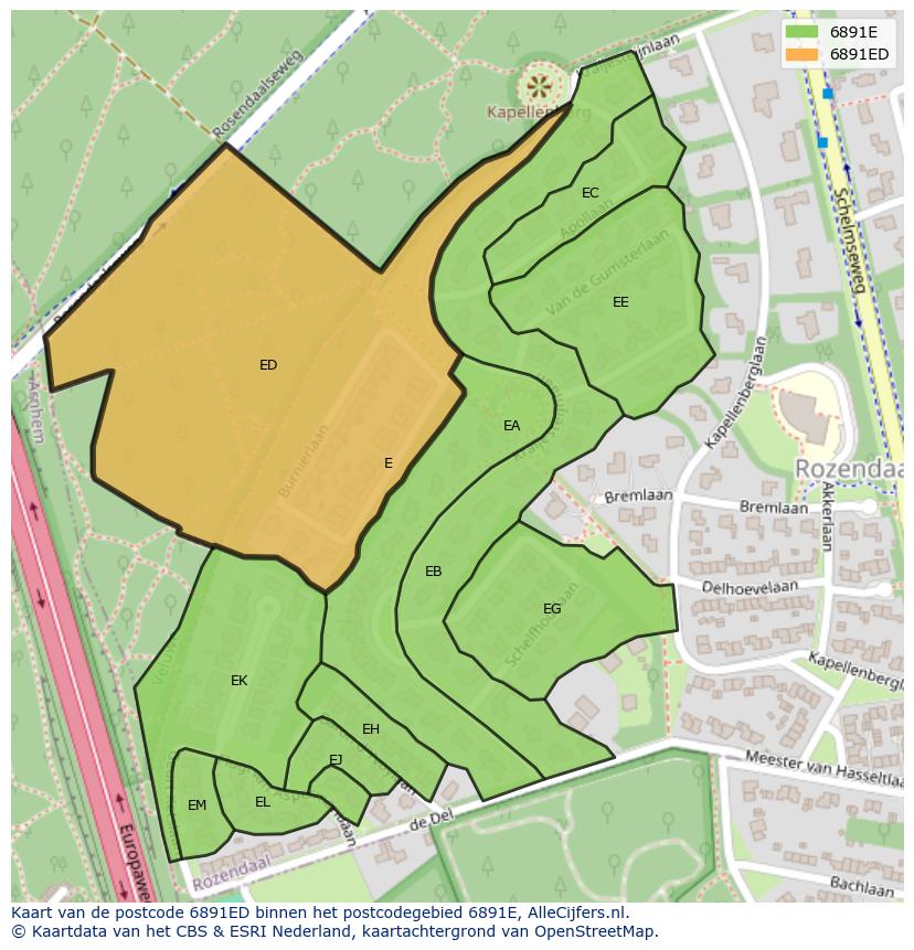 Afbeelding van het postcodegebied 6891 ED op de kaart.