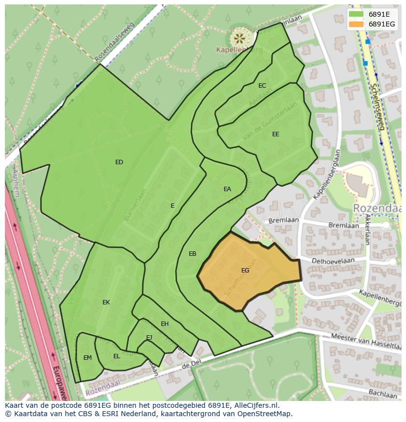 Afbeelding van het postcodegebied 6891 EG op de kaart.