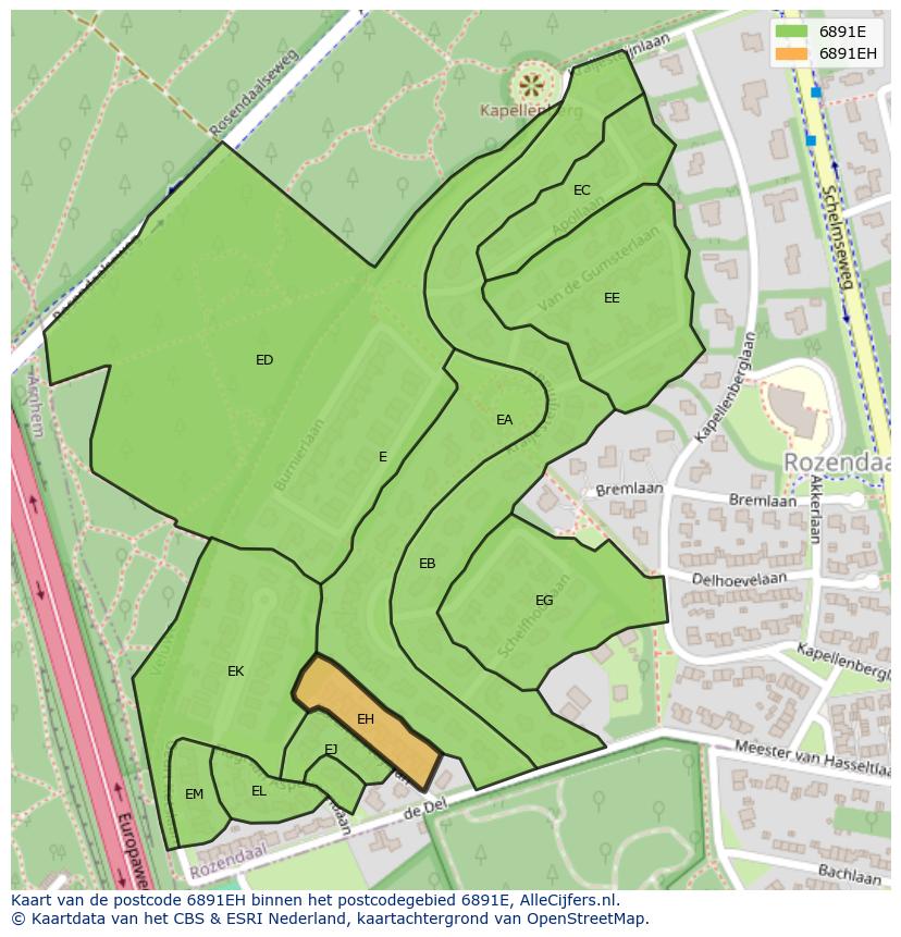 Afbeelding van het postcodegebied 6891 EH op de kaart.