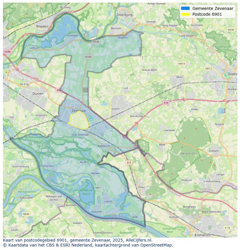 Afbeelding van het postcodegebied 6901 op de kaart.