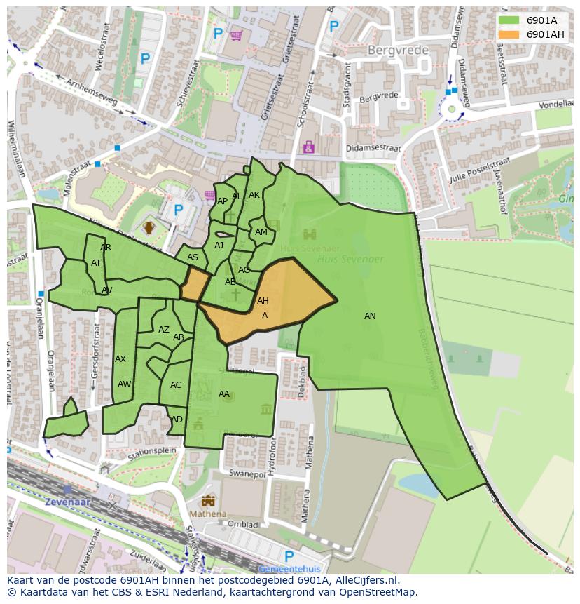 Afbeelding van het postcodegebied 6901 AH op de kaart.
