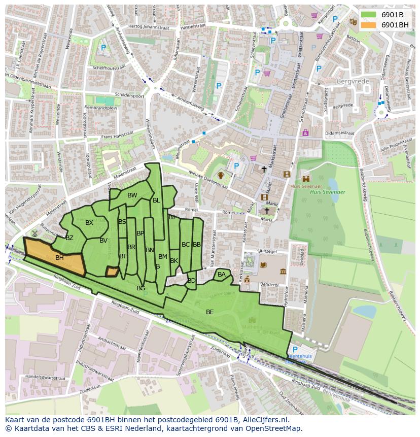 Afbeelding van het postcodegebied 6901 BH op de kaart.