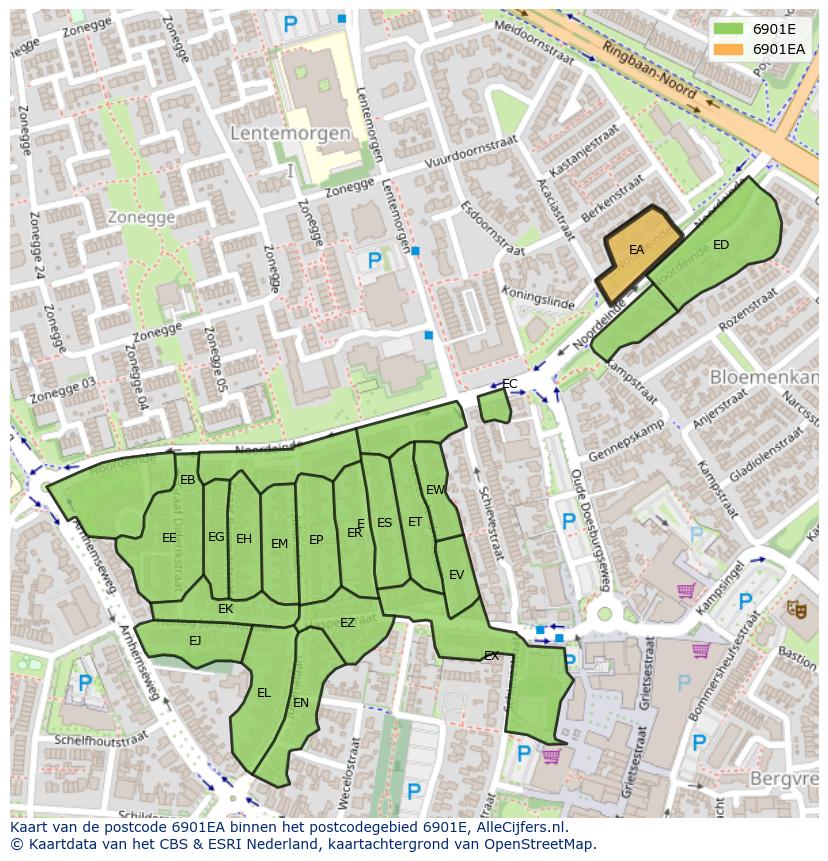 Afbeelding van het postcodegebied 6901 EA op de kaart.