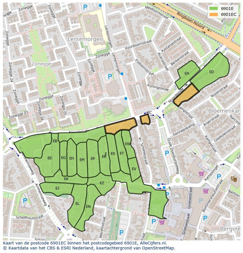 Afbeelding van het postcodegebied 6901 EC op de kaart.