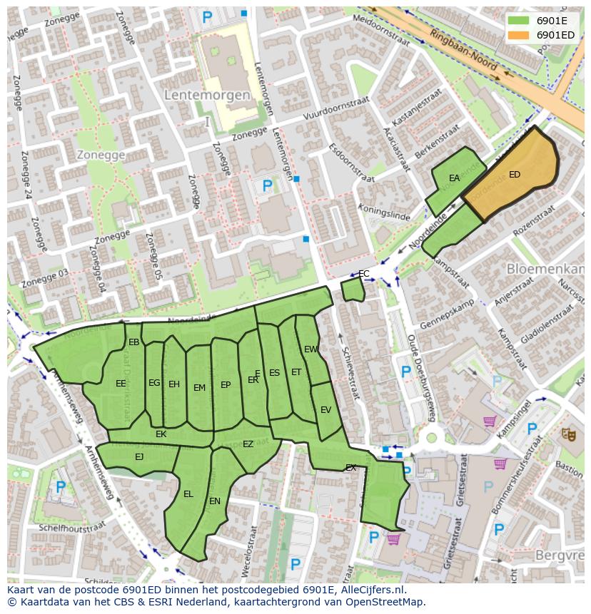 Afbeelding van het postcodegebied 6901 ED op de kaart.