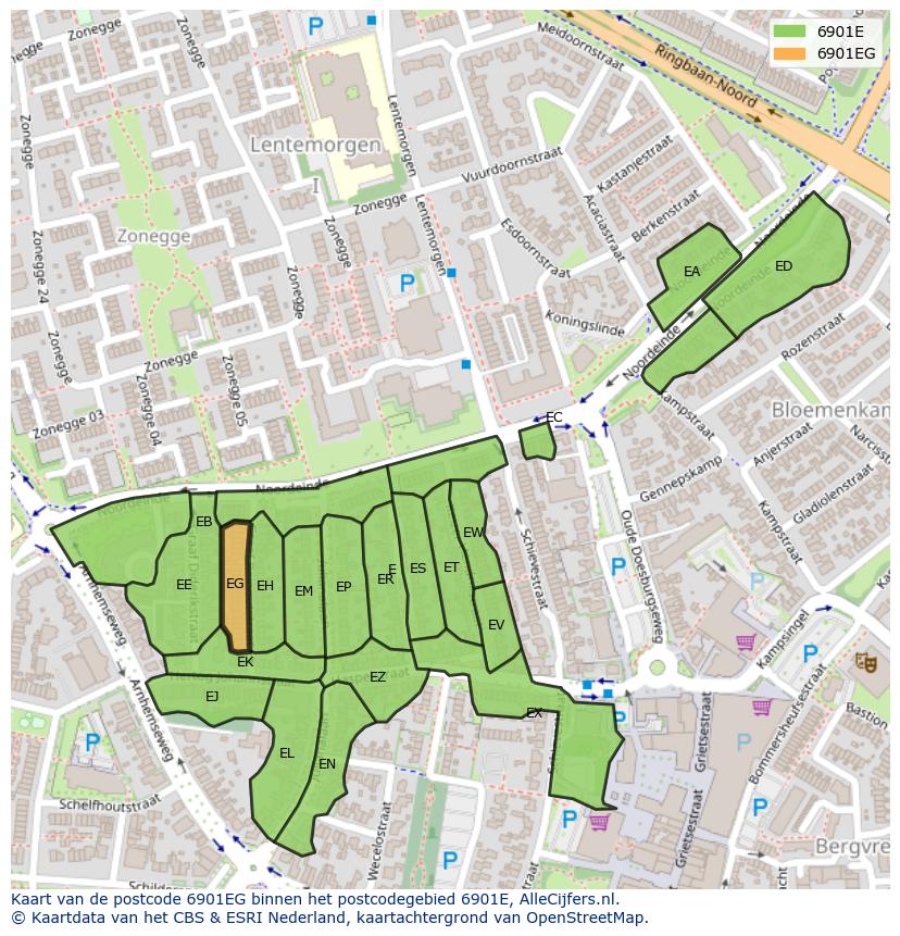 Afbeelding van het postcodegebied 6901 EG op de kaart.