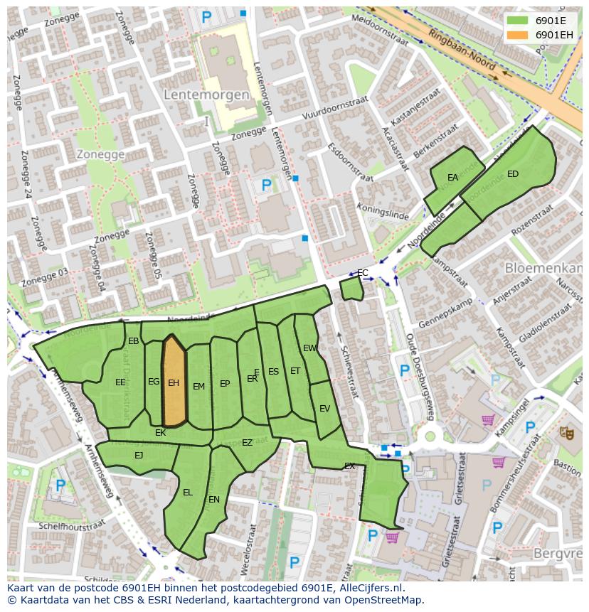 Afbeelding van het postcodegebied 6901 EH op de kaart.
