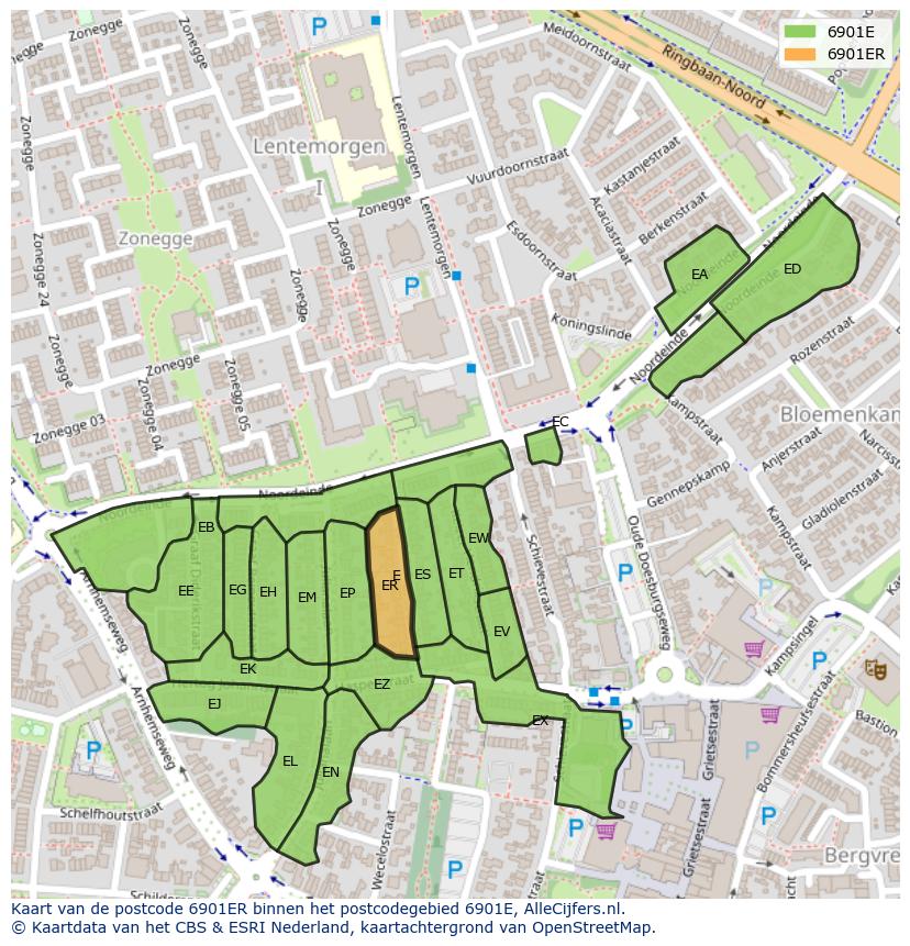 Afbeelding van het postcodegebied 6901 ER op de kaart.