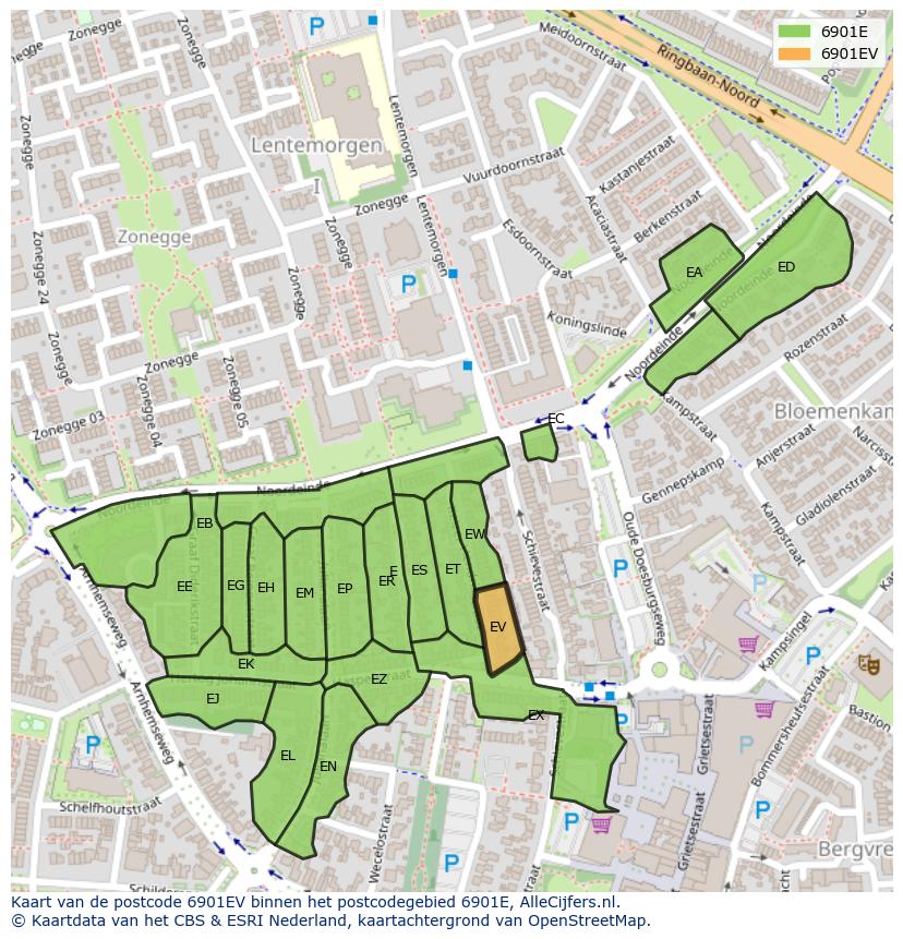 Afbeelding van het postcodegebied 6901 EV op de kaart.