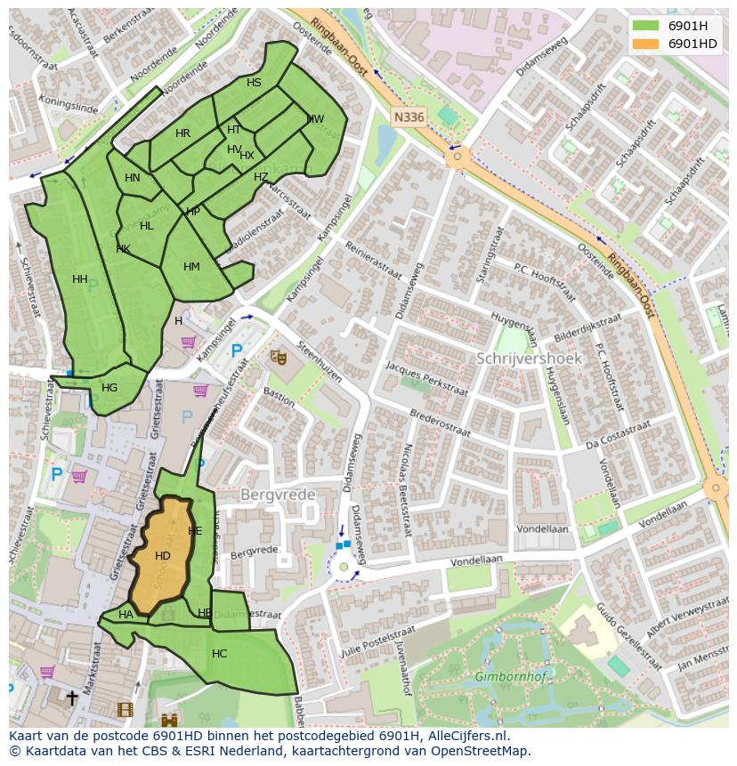 Afbeelding van het postcodegebied 6901 HD op de kaart.