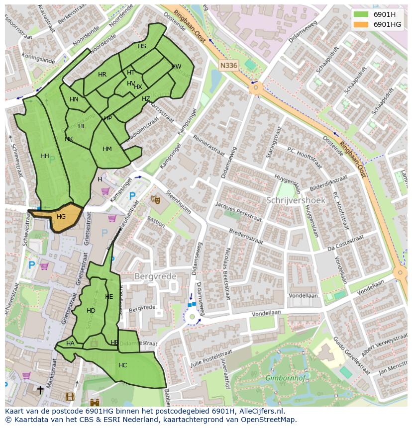 Afbeelding van het postcodegebied 6901 HG op de kaart.