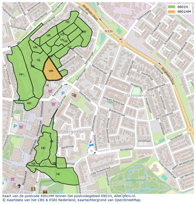 Afbeelding van het postcodegebied 6901 HM op de kaart.