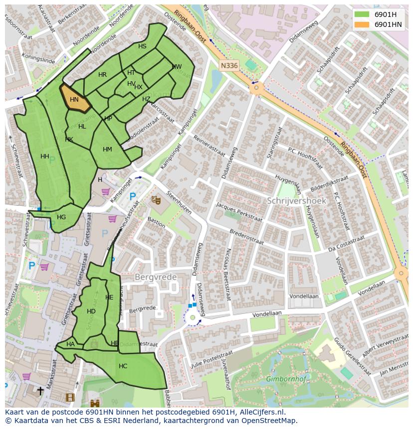 Afbeelding van het postcodegebied 6901 HN op de kaart.
