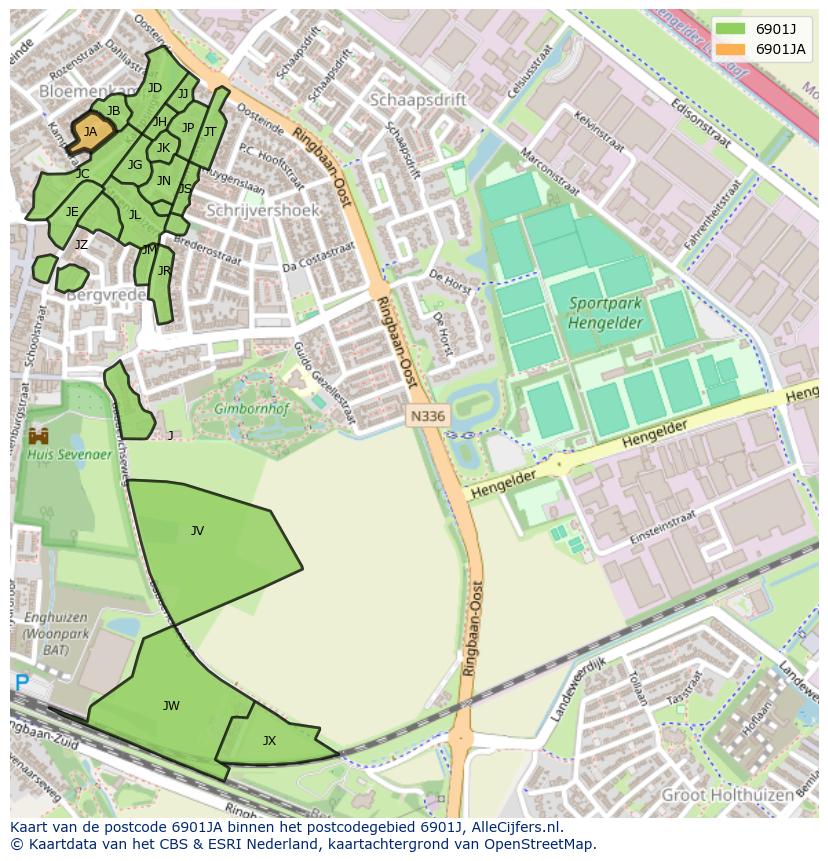 Afbeelding van het postcodegebied 6901 JA op de kaart.
