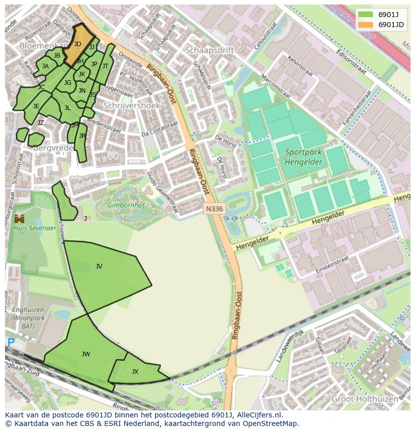 Afbeelding van het postcodegebied 6901 JD op de kaart.