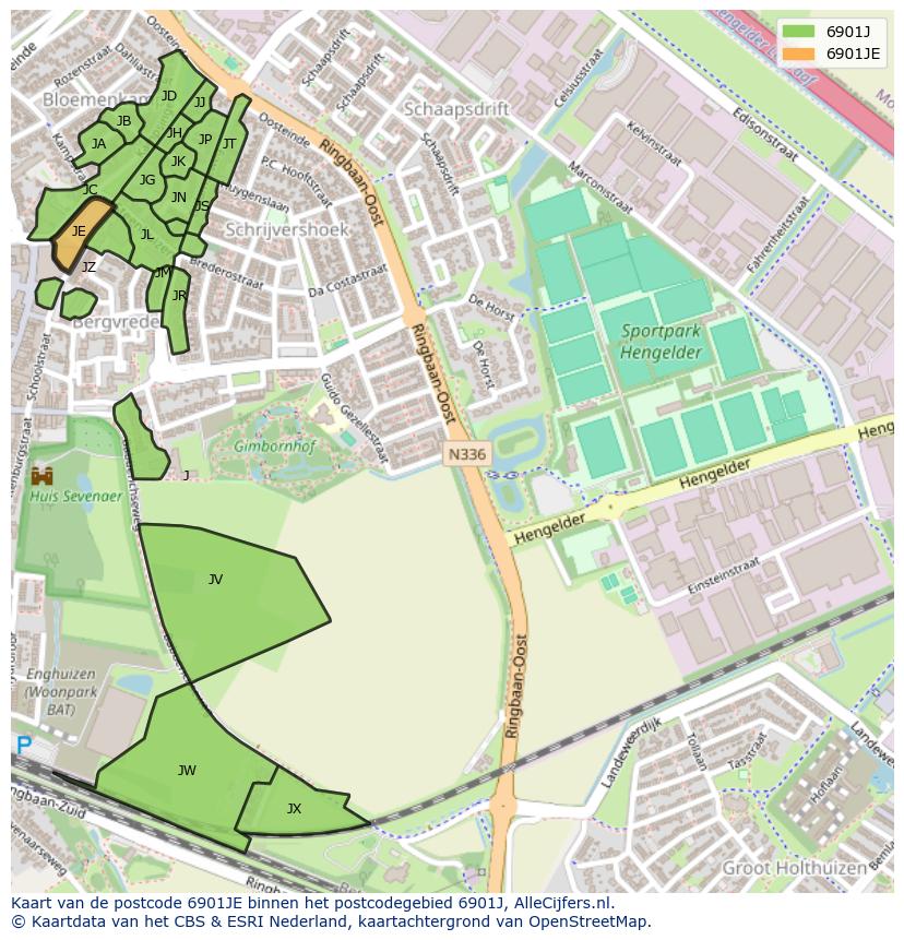 Afbeelding van het postcodegebied 6901 JE op de kaart.