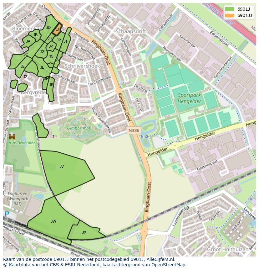 Afbeelding van het postcodegebied 6901 JJ op de kaart.