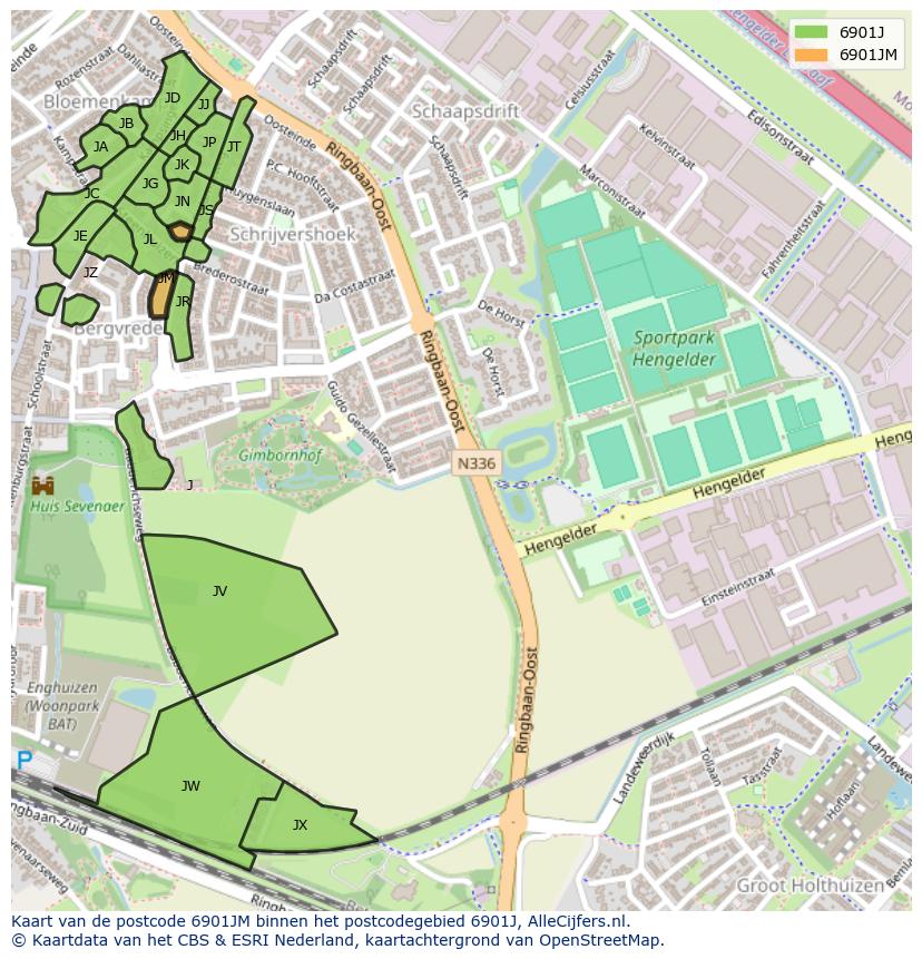 Afbeelding van het postcodegebied 6901 JM op de kaart.