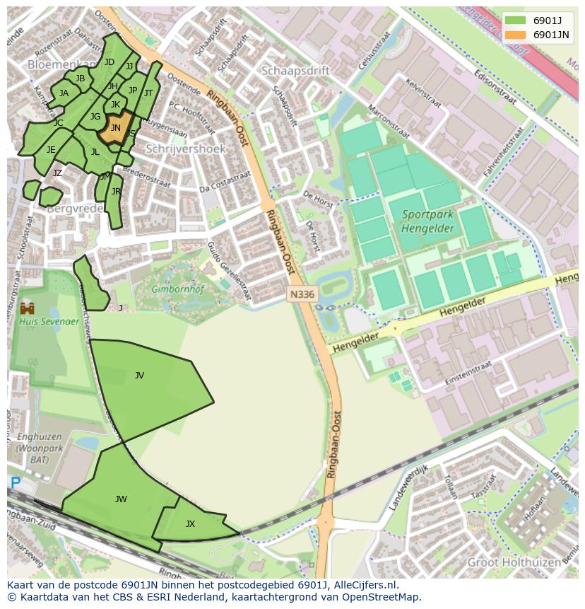 Afbeelding van het postcodegebied 6901 JN op de kaart.