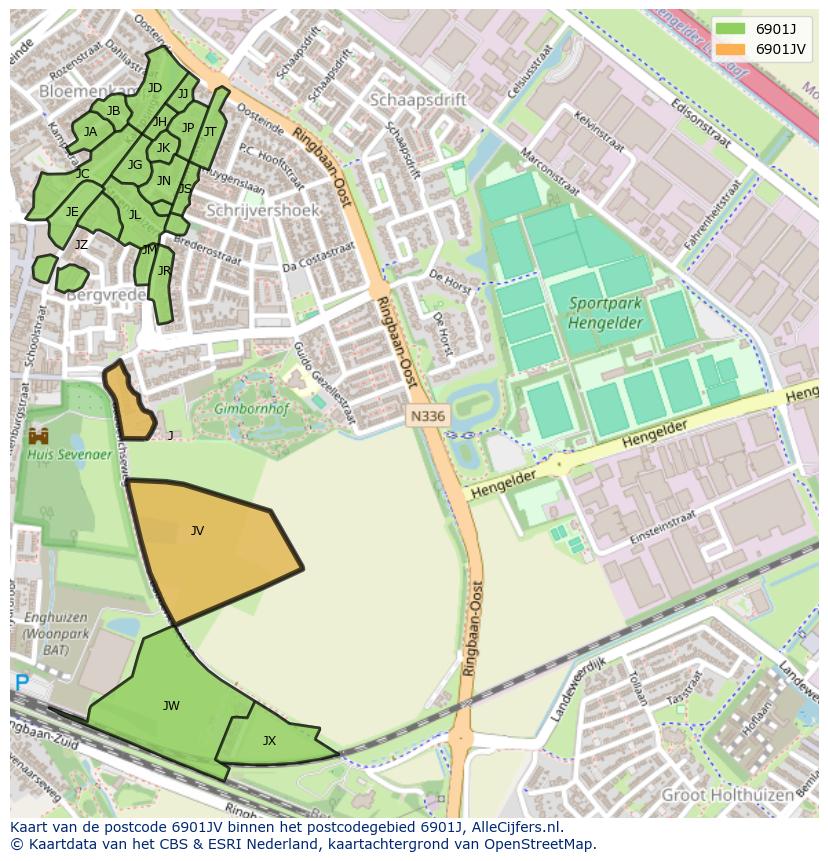 Afbeelding van het postcodegebied 6901 JV op de kaart.