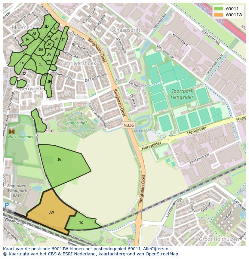 Afbeelding van het postcodegebied 6901 JW op de kaart.