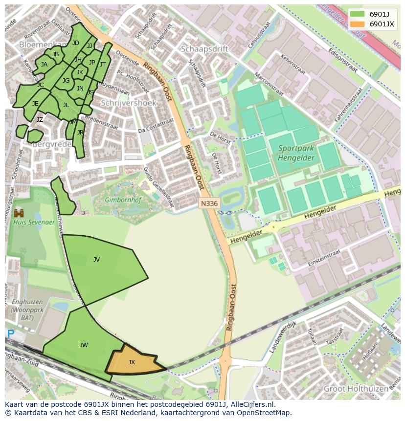 Afbeelding van het postcodegebied 6901 JX op de kaart.
