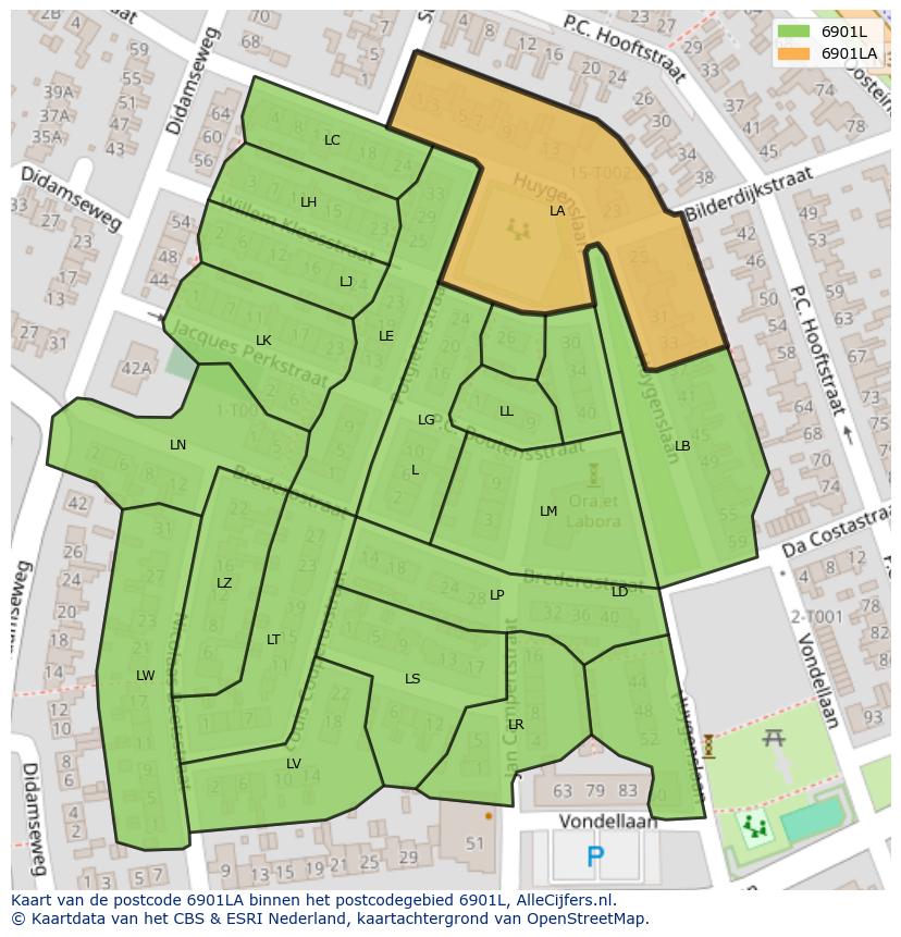 Afbeelding van het postcodegebied 6901 LA op de kaart.
